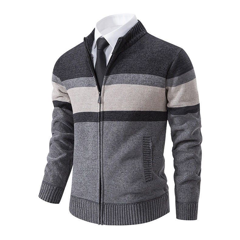 Men's knit jacket with high collar and innovative zip Lune London