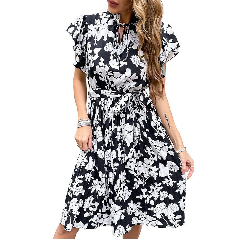 Midi floral printed dress for ladies with elegant ruffles Lune London
