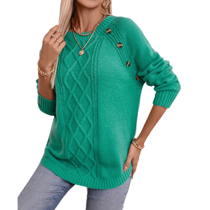 Knitted sweater for women with decorative embossed pattern and button details Lune London
