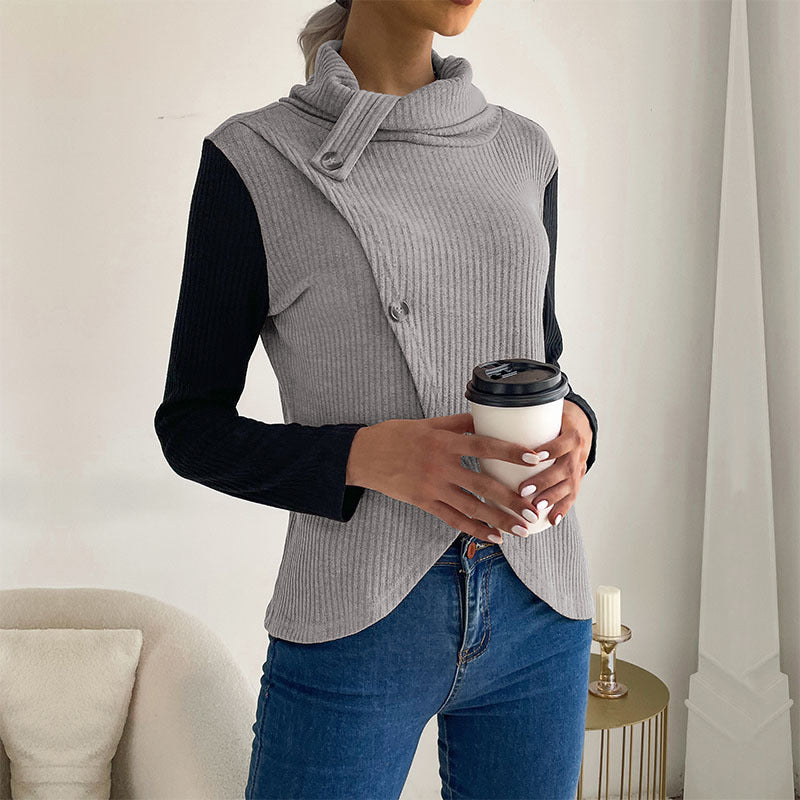 Knotted top for ladies in textured fabric and modern collar Lune London
