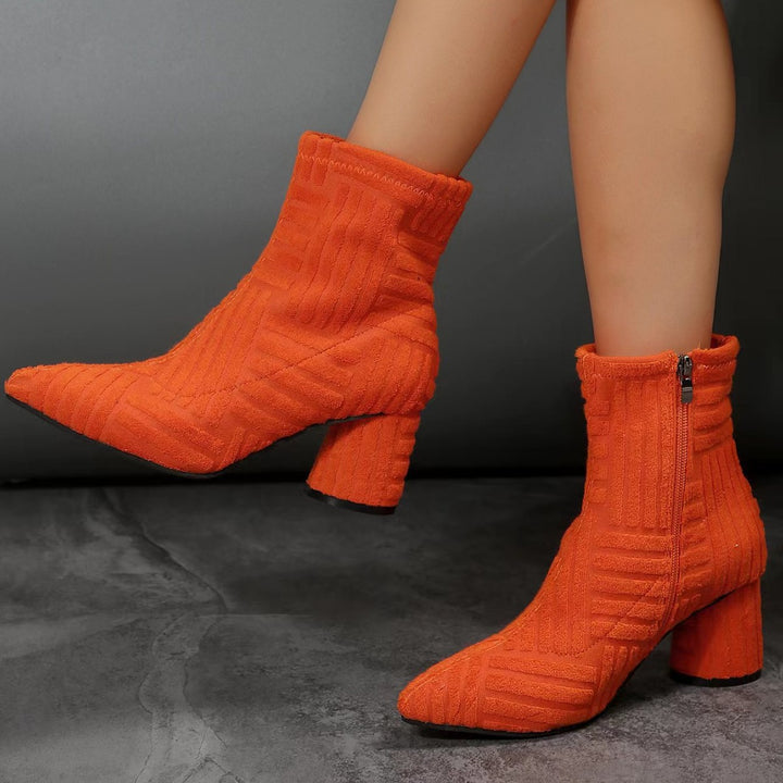 Women's ankle boots with a contemporary knit design and a comfortable block heel Lune London