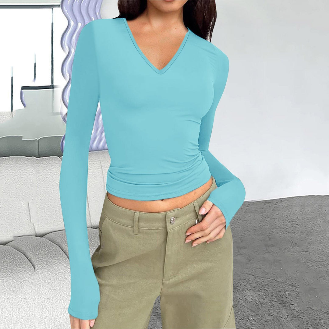 Long sleeve women's T-shirt with V-neck and fitted cut Lune London
