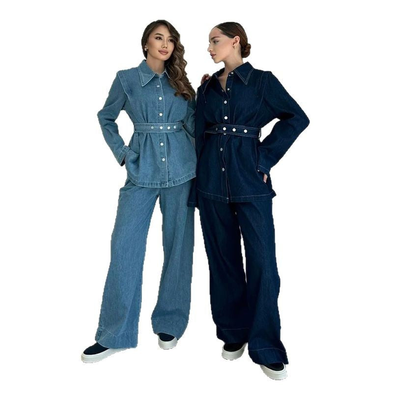 Veste en denim pour femmes avec ceinture à la taille Chic & Stil
