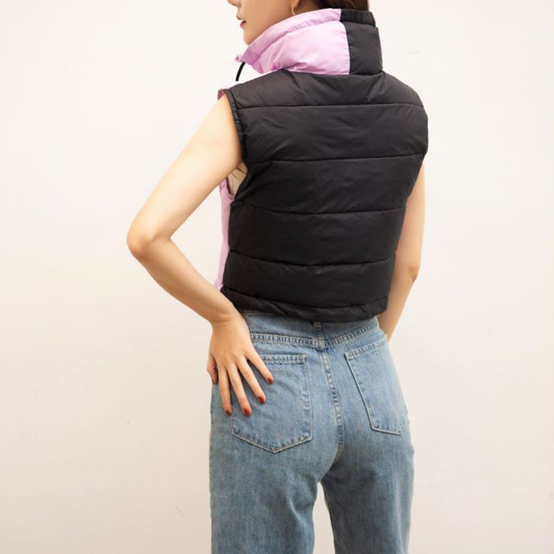Ladies reversible vest with hugging function and high collar Lune London