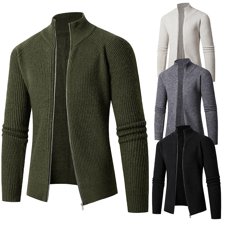 Knitted jacket for men with high collar and fine rib structure Lune London