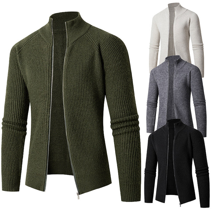 Knitted jacket for men with high collar and fine rib structure Lune London