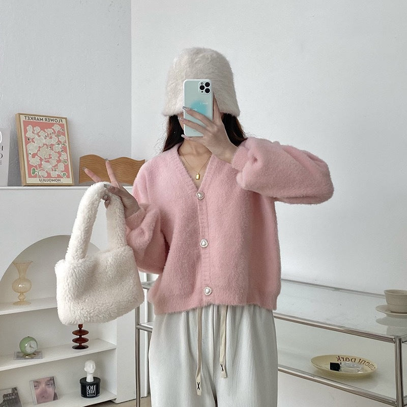 Cardigan V en Jouant pour Femmes avec Boutons en Forme de Cœur Chic & Stil