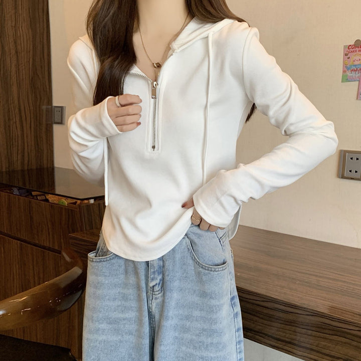 Women's modern hooded shirt with short zipper Chic & Stil