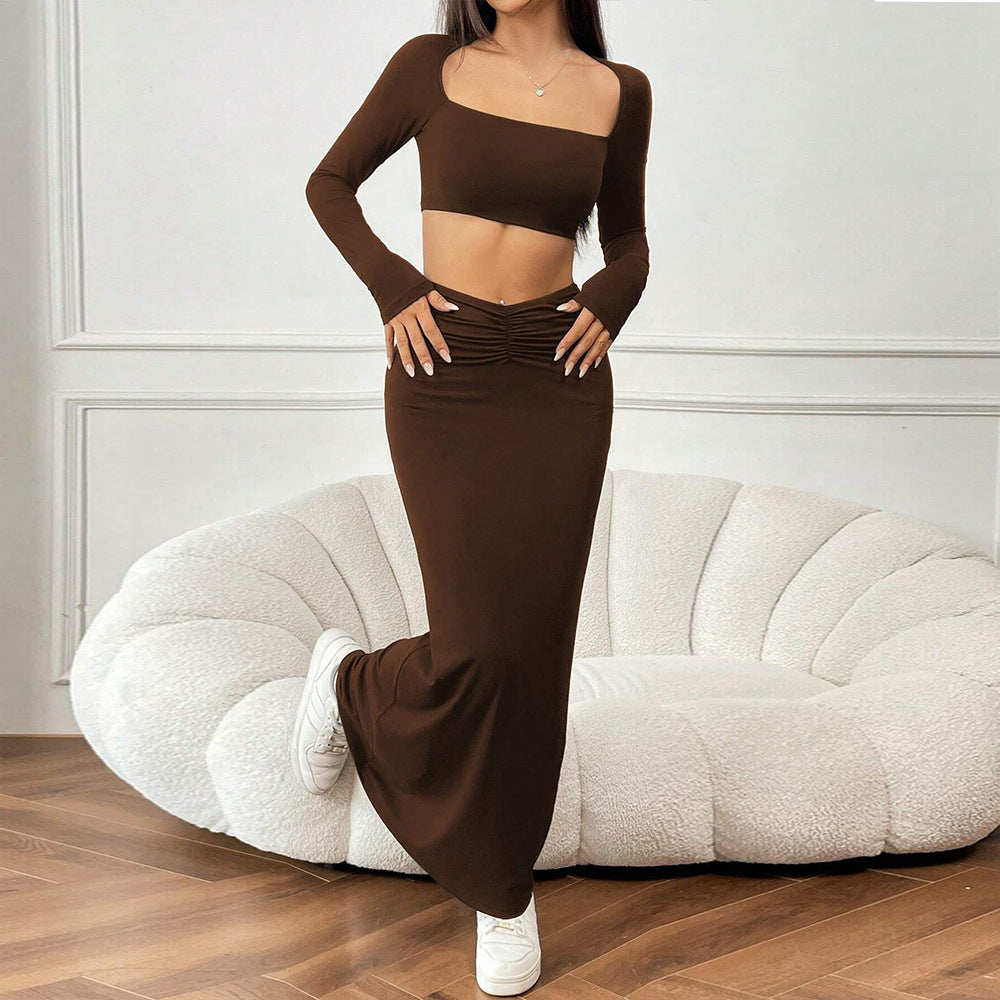 Chic & Stil Women's Ruffled Maxi Skirt and Crop Top Set