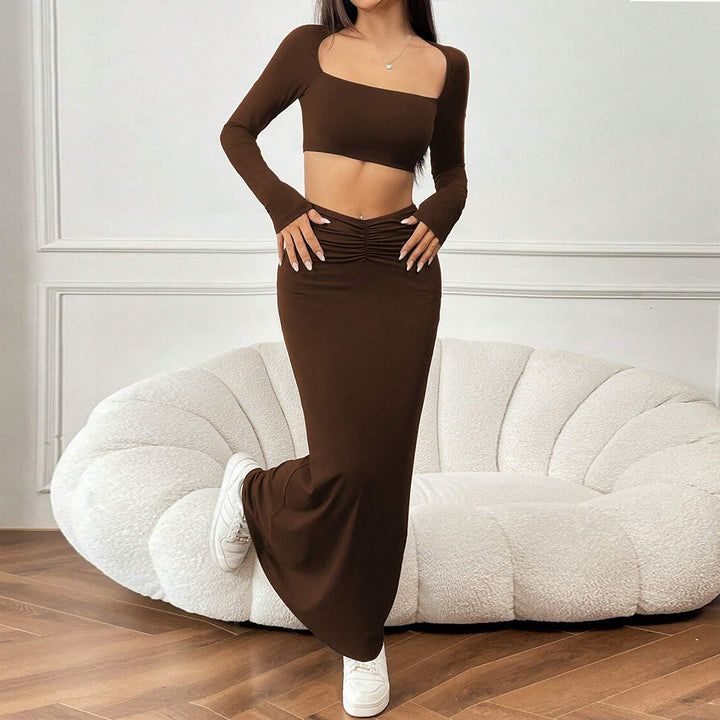 Chic & Stil Women's Ruffled Maxi Skirt and Crop Top Set
