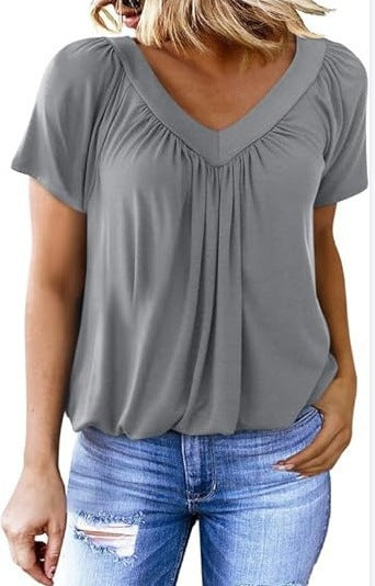 Lune London Women's Pleated V Neck Casual Top