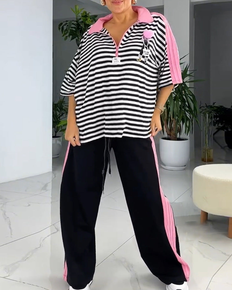 Ensemble de loisirs pour femmes avec un haut rayé et un jogging confortable Chic & Stil
