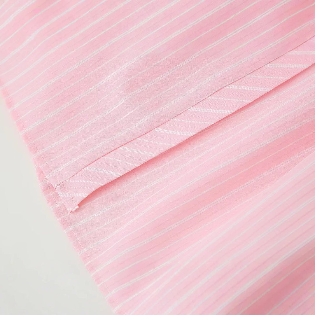 Shirt dress for women with wrapped detail and fine stripe pattern Lune London