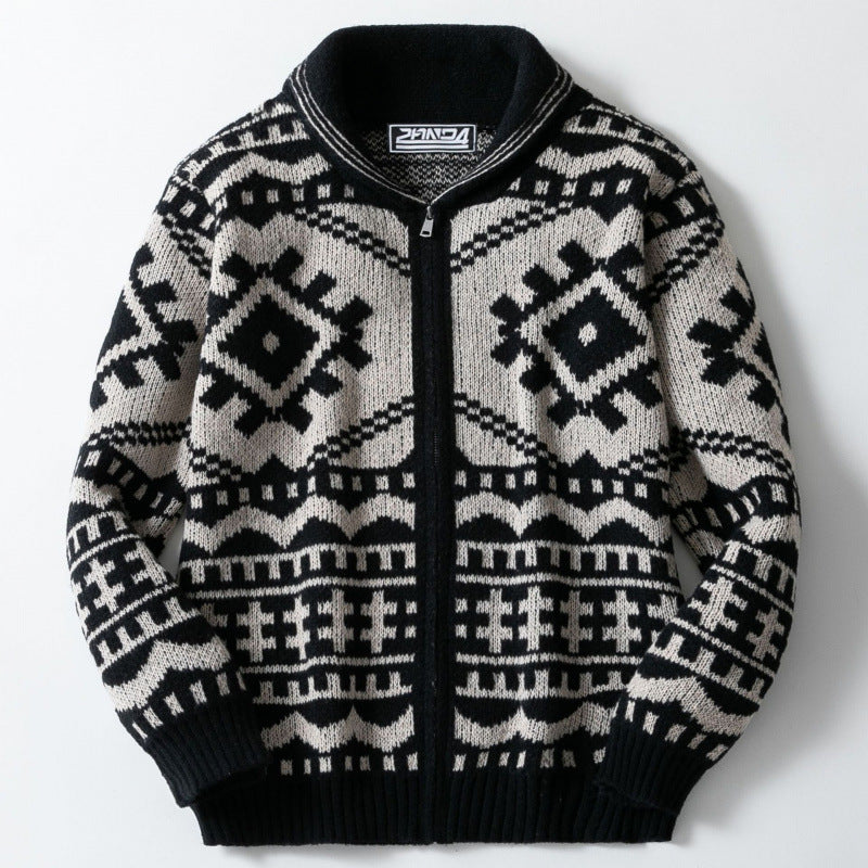 Lune London geometric pattern design knit jacket for men