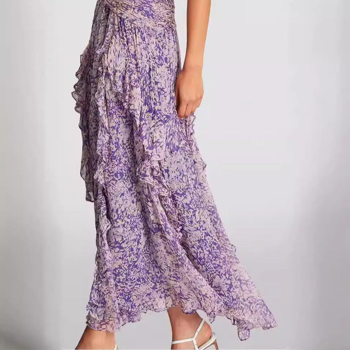 Women's Maxi Dress with Flowing Cut and Ruffle Details Lune London