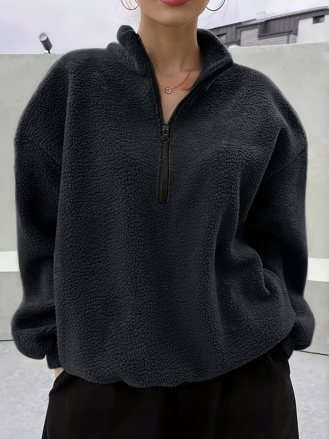 Cozy fleece sweater for ladies with a high collar and zipper Lune London