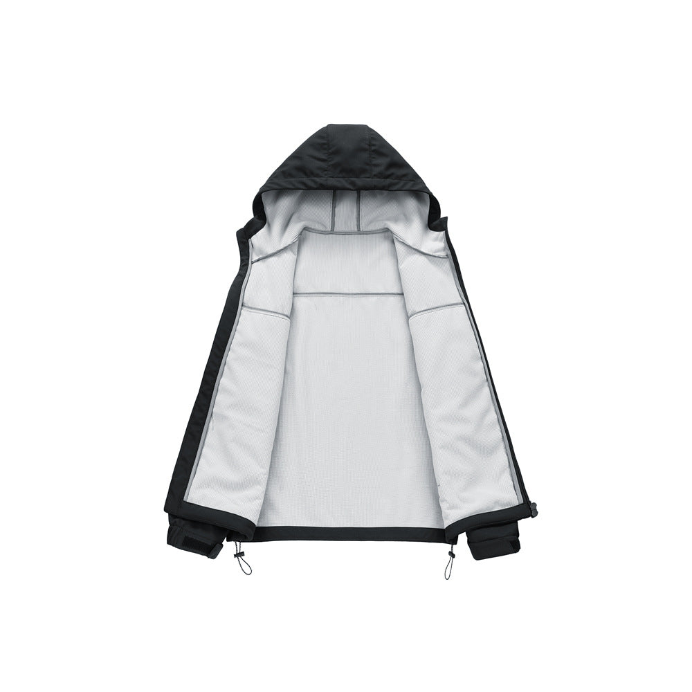 Functional outdoor windbreaker jacket for men with adjustable hood Lune London