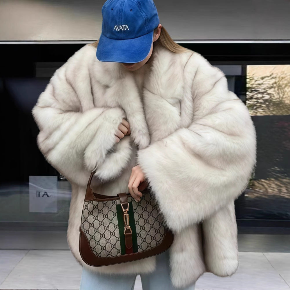 Ladies Elegant Synthetic Fur Jacket with Chic Sparkling Accents and Style