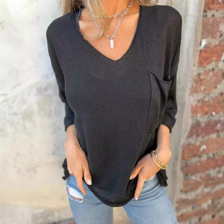 Pull-over V à col en V pour femmes avec poche pratique Lune London