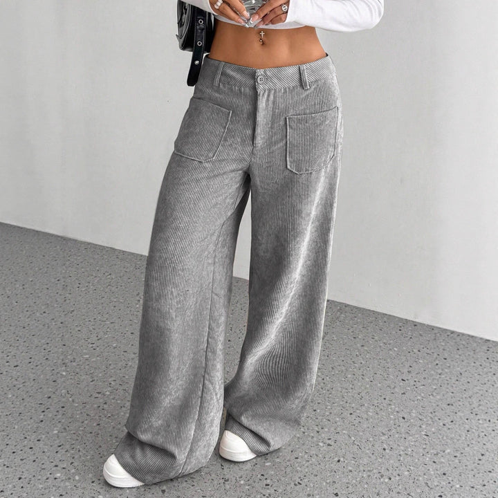 Women Wide-Cut Corduroy Pants with Practical Pockets Lune London