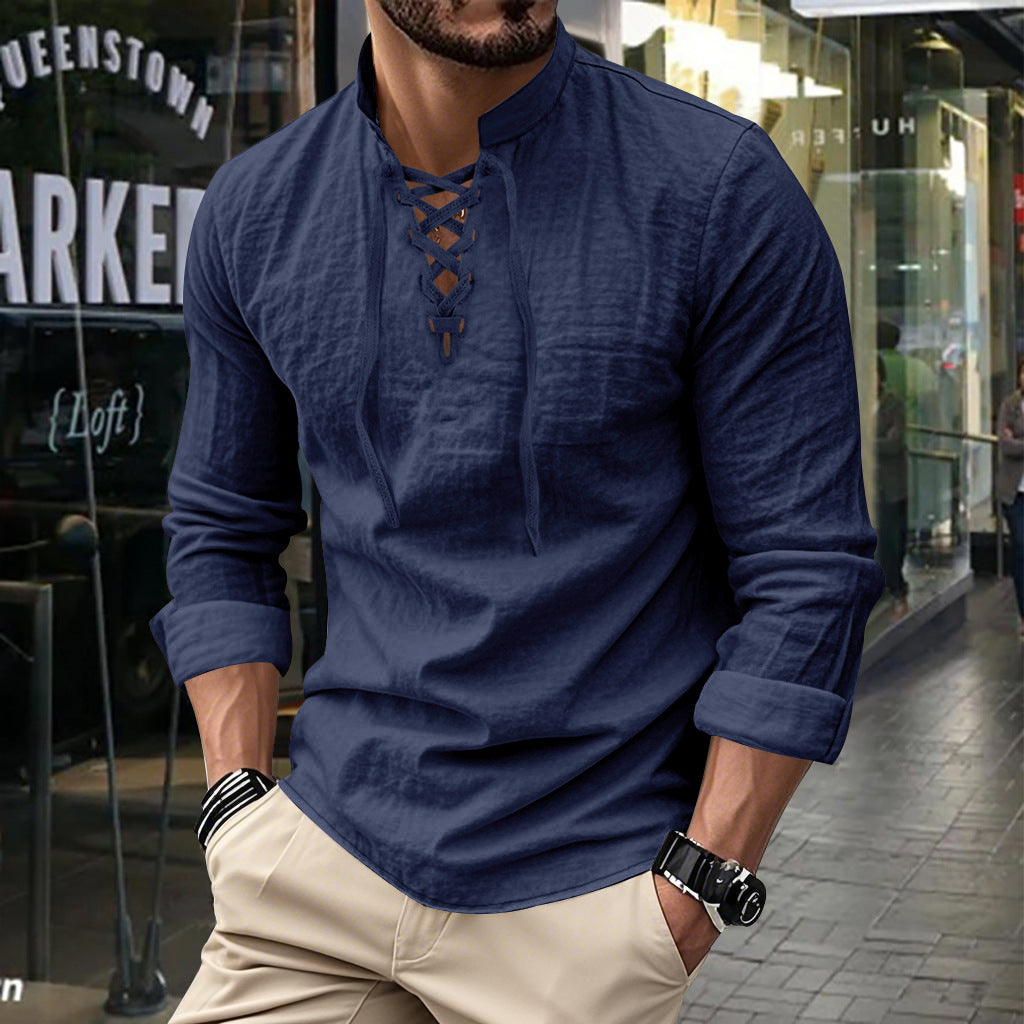 Long sleeve shirt for men with fashionable laces and high collar Lune London