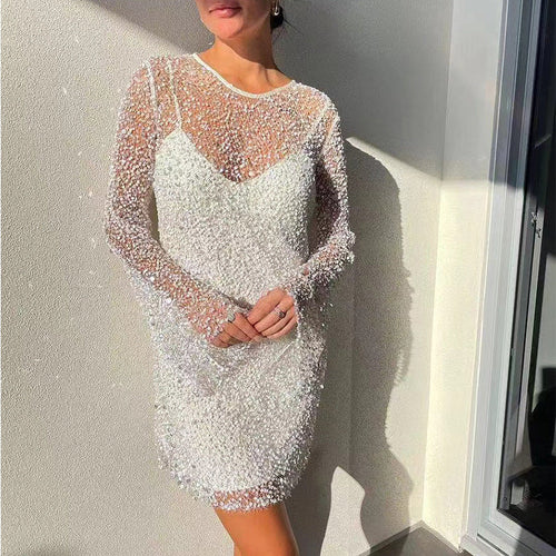 Women Glittering Cocktail Dress with Shimmering Sequins and Long Sleeves Lune London