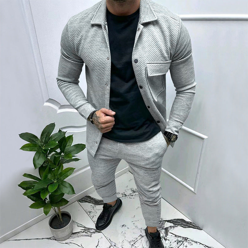 Men's trendy knitted top with contrasting vertical stripes and comfortable jogger pants Lune London