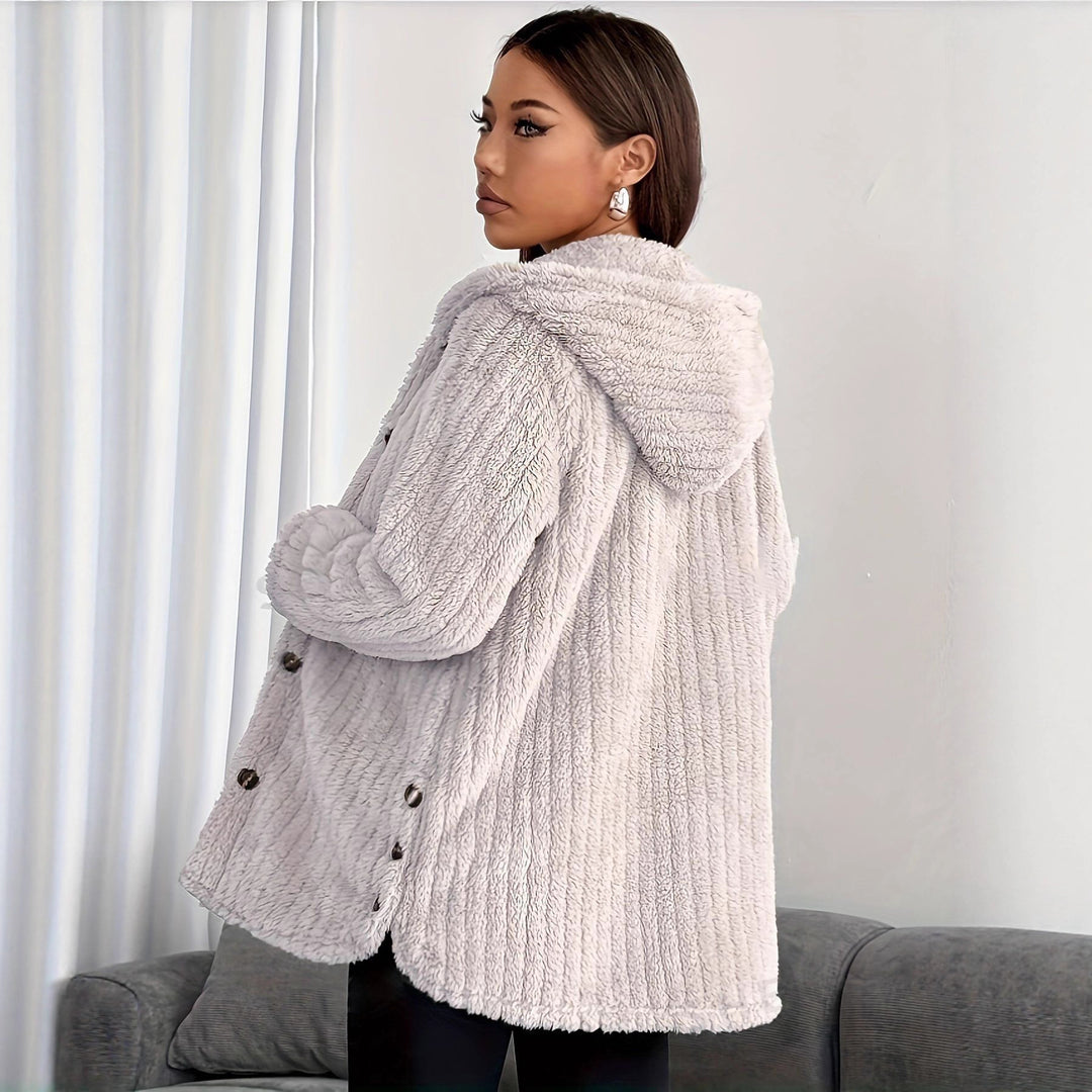 Fleece jacket for women with hood and buttoned design Lune London