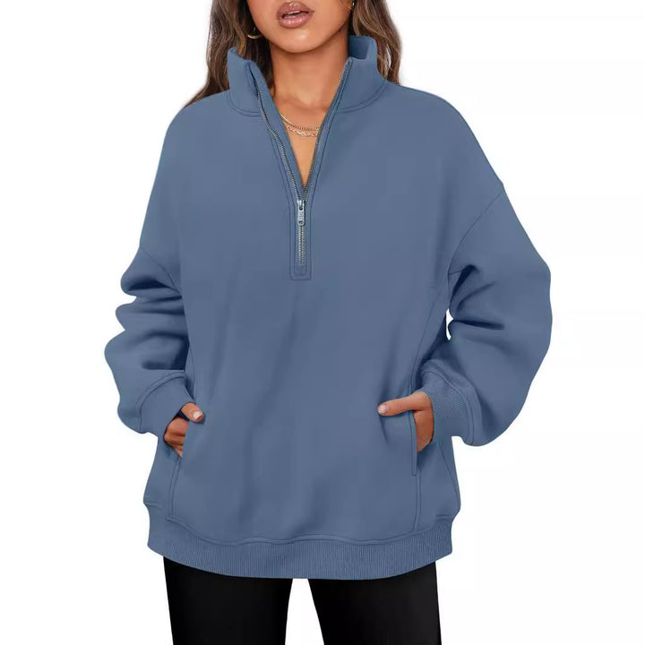 Casual oversized fleece sweater for women with high collar Lune London