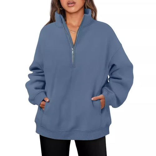 Casual oversized fleece sweater for women with high collar Lune London