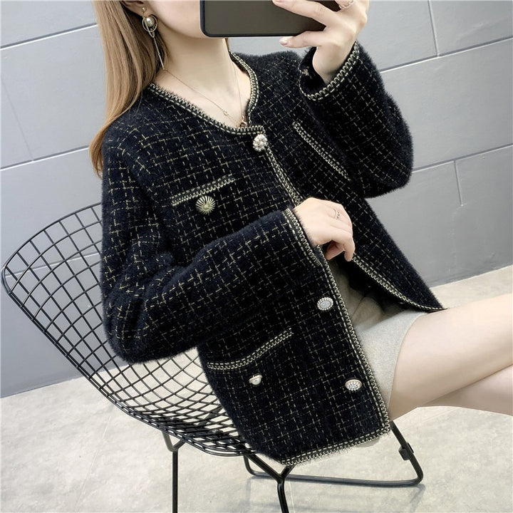 Elegant women's knit cardigan with beaded decorations Lune London