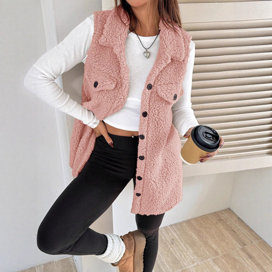 Ladies reversible vest in high-quality plush texture Lune London