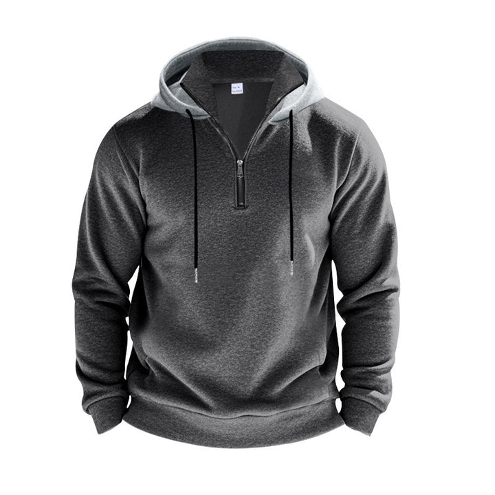 Men's sporty hoodie with half zipper and combined chic and stylish hood design
