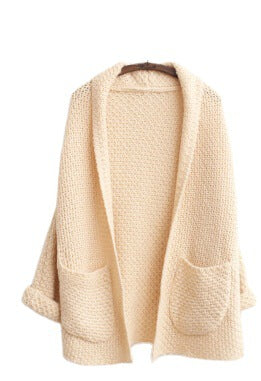 Women thick knit open sleeve cardigan with practical pockets Lune London