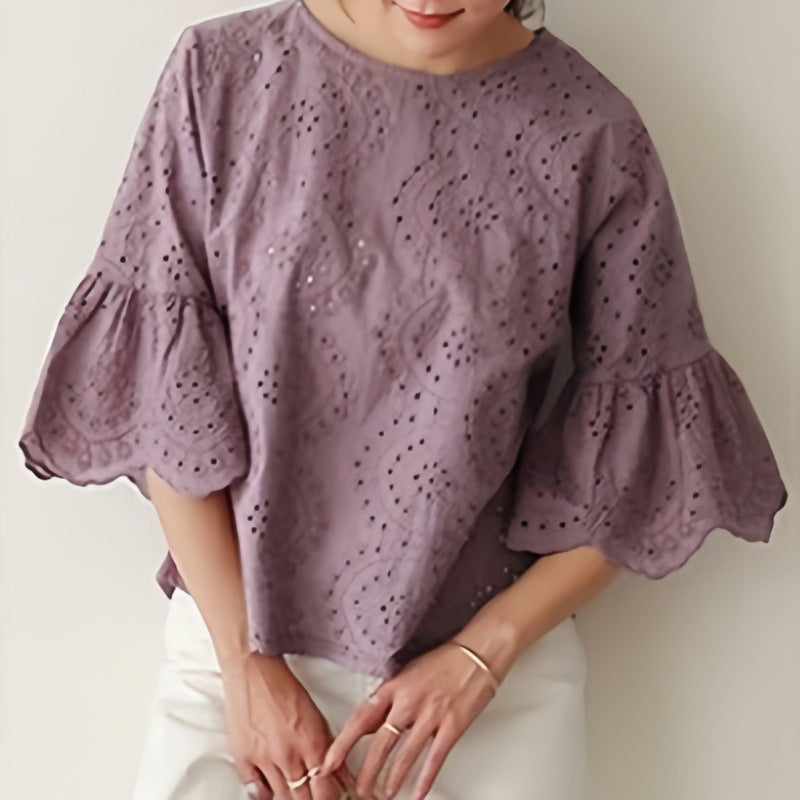 Embroidered blouse with holes for women Lune London