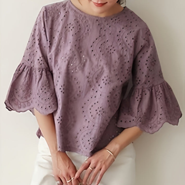 Embroidered blouse with holes for women Lune London