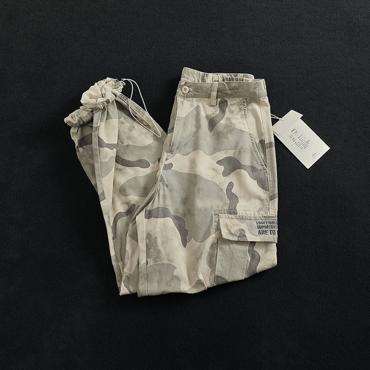 Cargo pants for women with versatile pockets and modern camouflage design Lune London