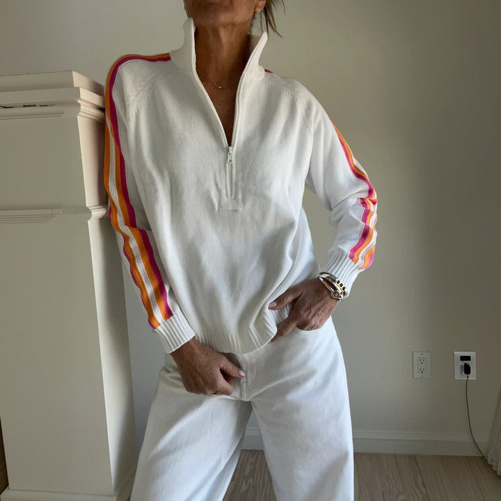 Sporty zip sweater for women with colorful stripes Lune London