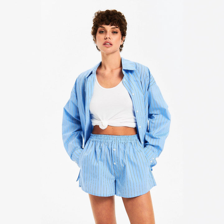 Lune London elegant casual pajama set for women with striped design and loose fit