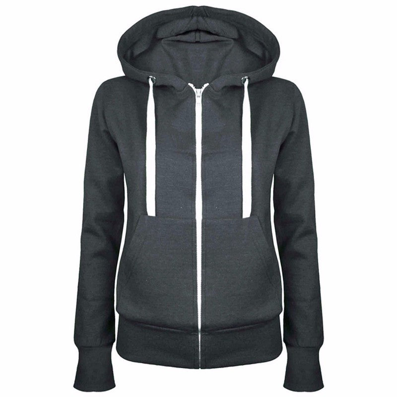 Ladies Hooded Sports Jacket with Practical Pockets and Zipper Lune London