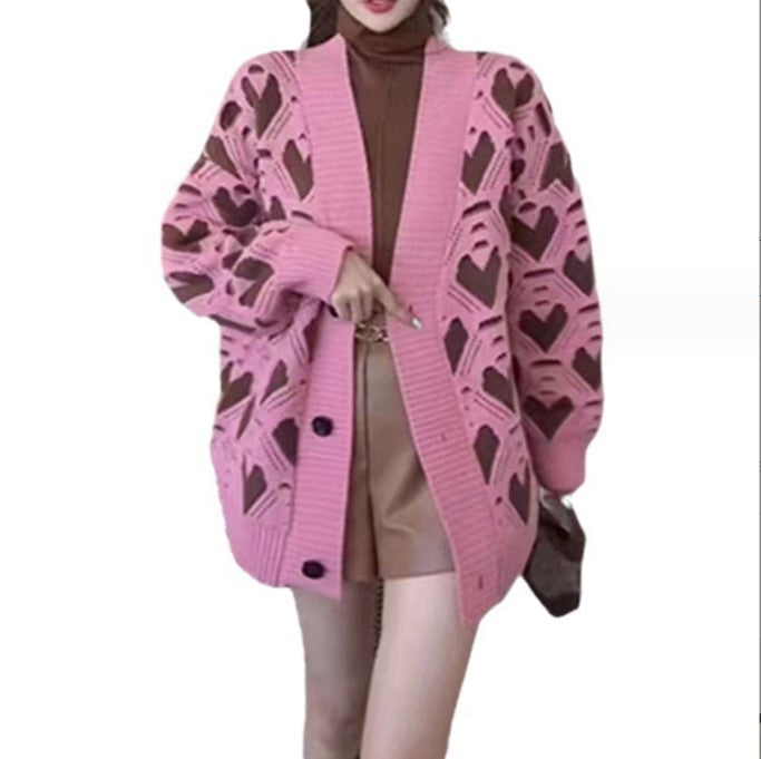 Knit jacket for women with a unique heart pattern and voluminous sleeves Lune London