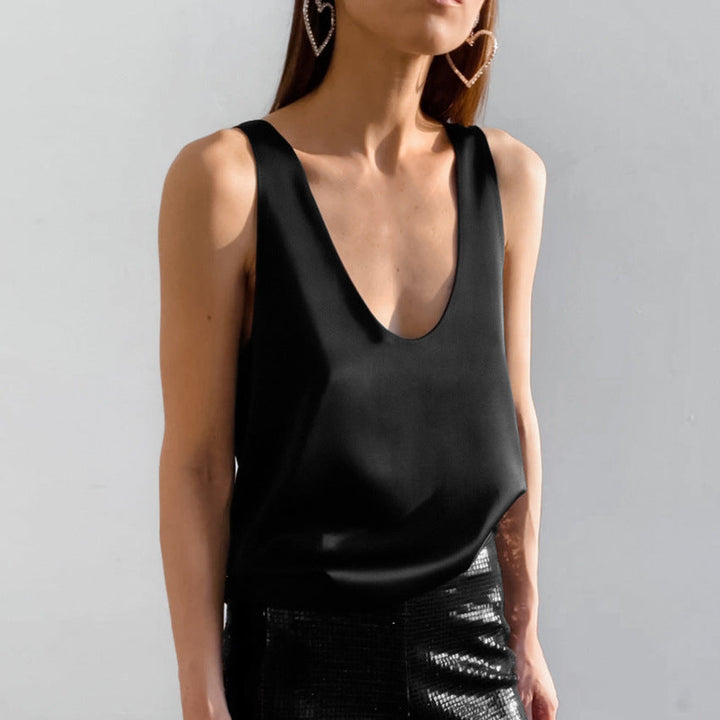 Lune London | Women's Satin U Neck T-Shirt Sleeveless Top