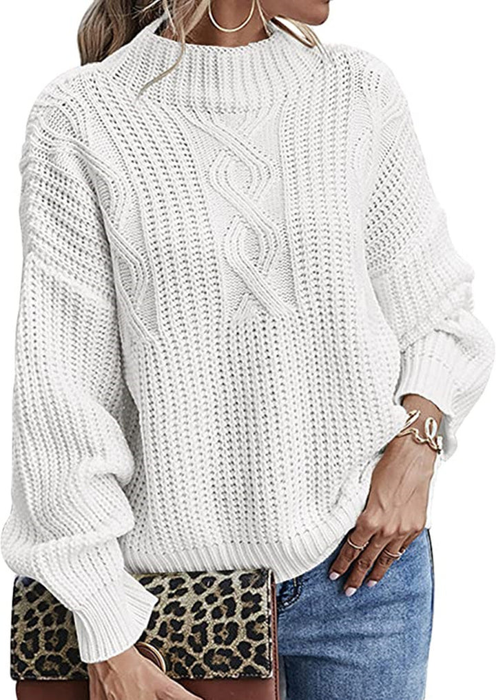 Chunky knit sweater for women with high collar and decorative raised pattern Lune Londonl