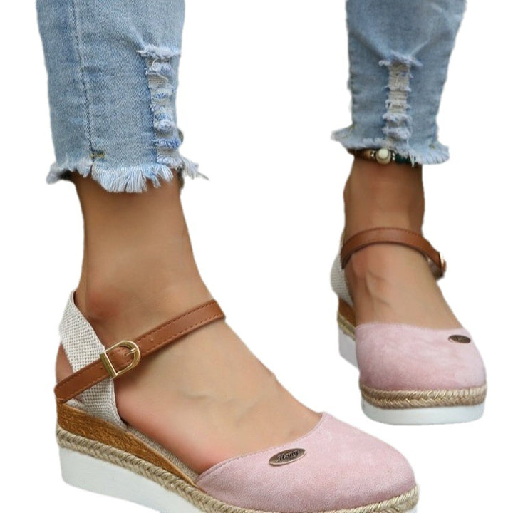 Wedge heel sandals for women with woven strap design and comfortable sole Lune London