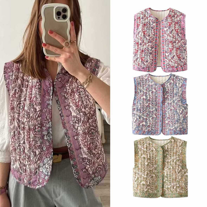Ladies quilted vest with floral design Lune London