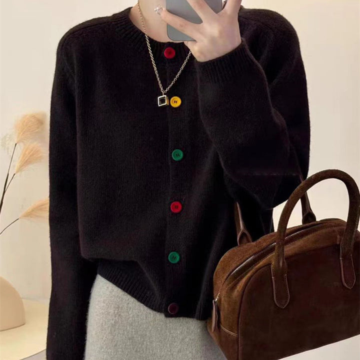 Ladies playful knitted vest with colorful button details Lune London