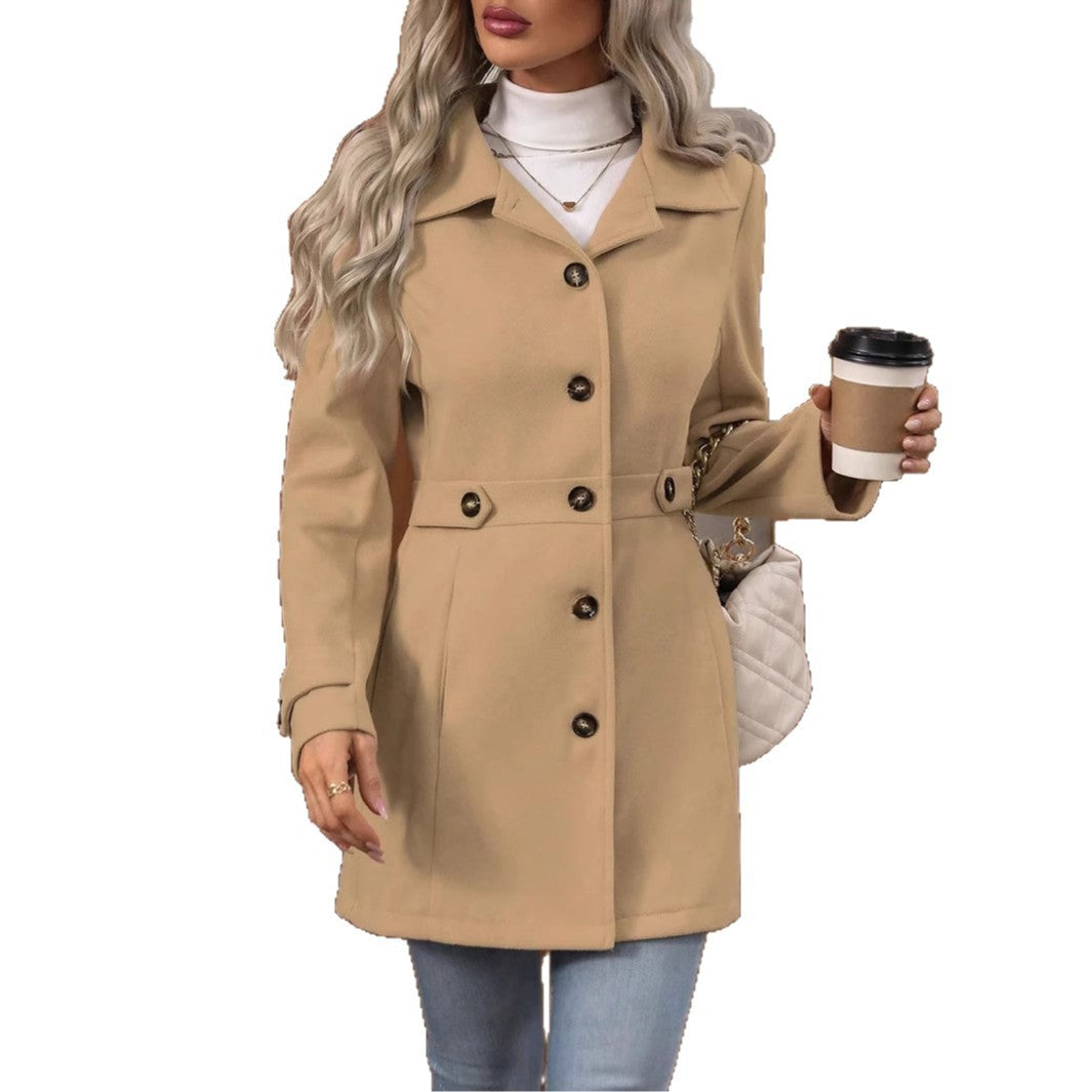 Lune London elegant women's jacket with classic collar and adjustable belt