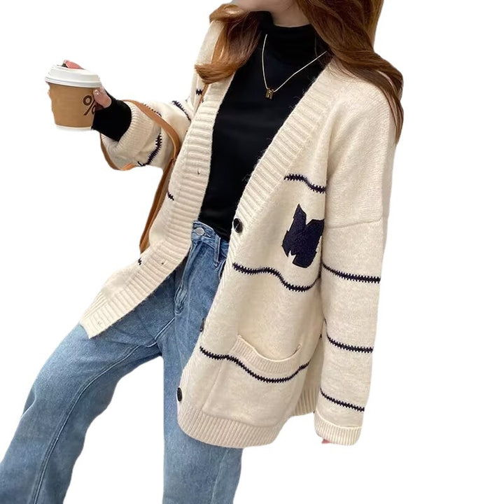 Lady knit vest with two patch pockets and contrasting stripes Lune London
