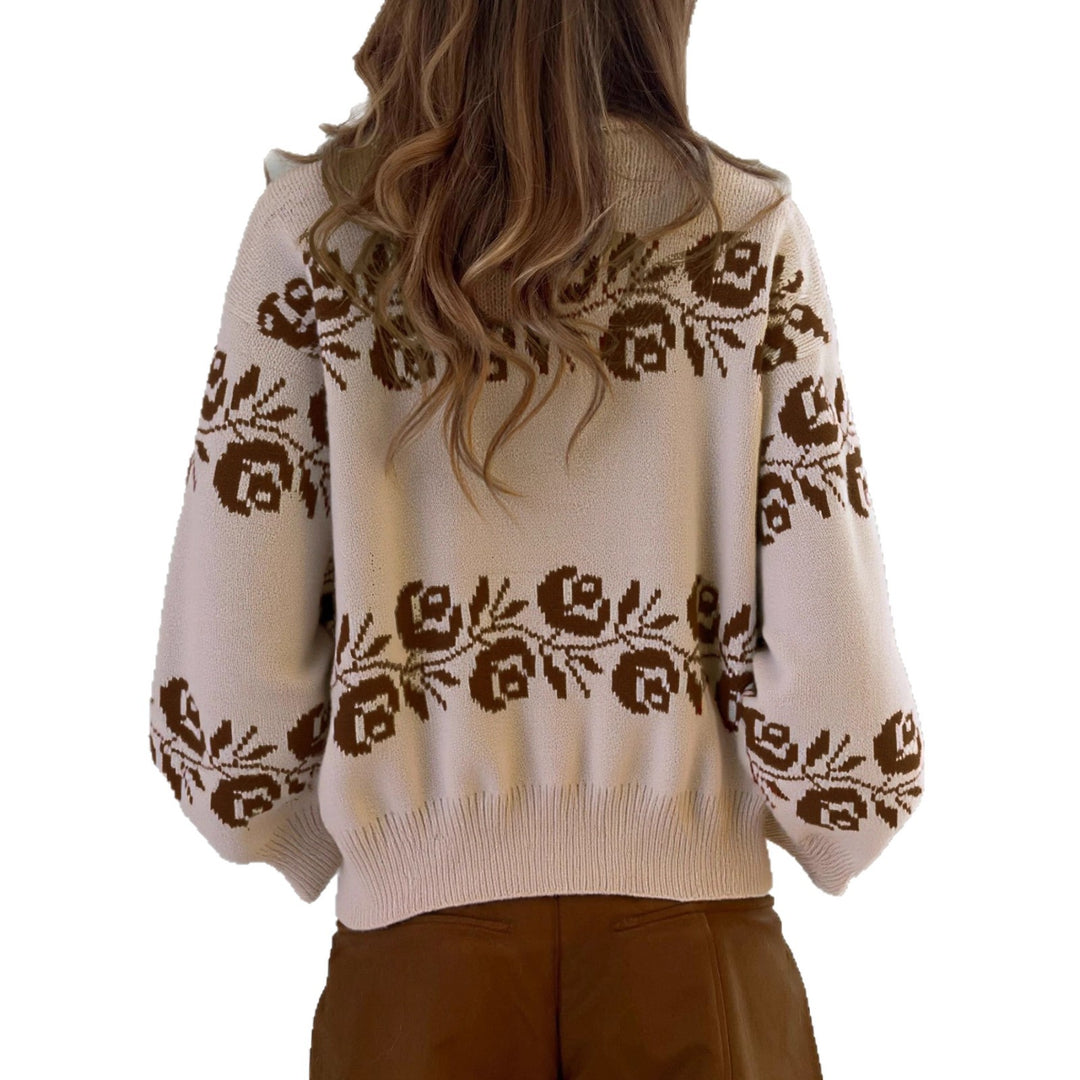 Pull en tricot pour femmes avec motif jacquard floral et col haut Chic & Stil