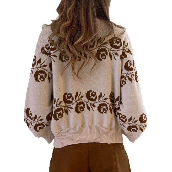 Pull en tricot pour femmes avec motif jacquard floral et col haut Chic & Stil